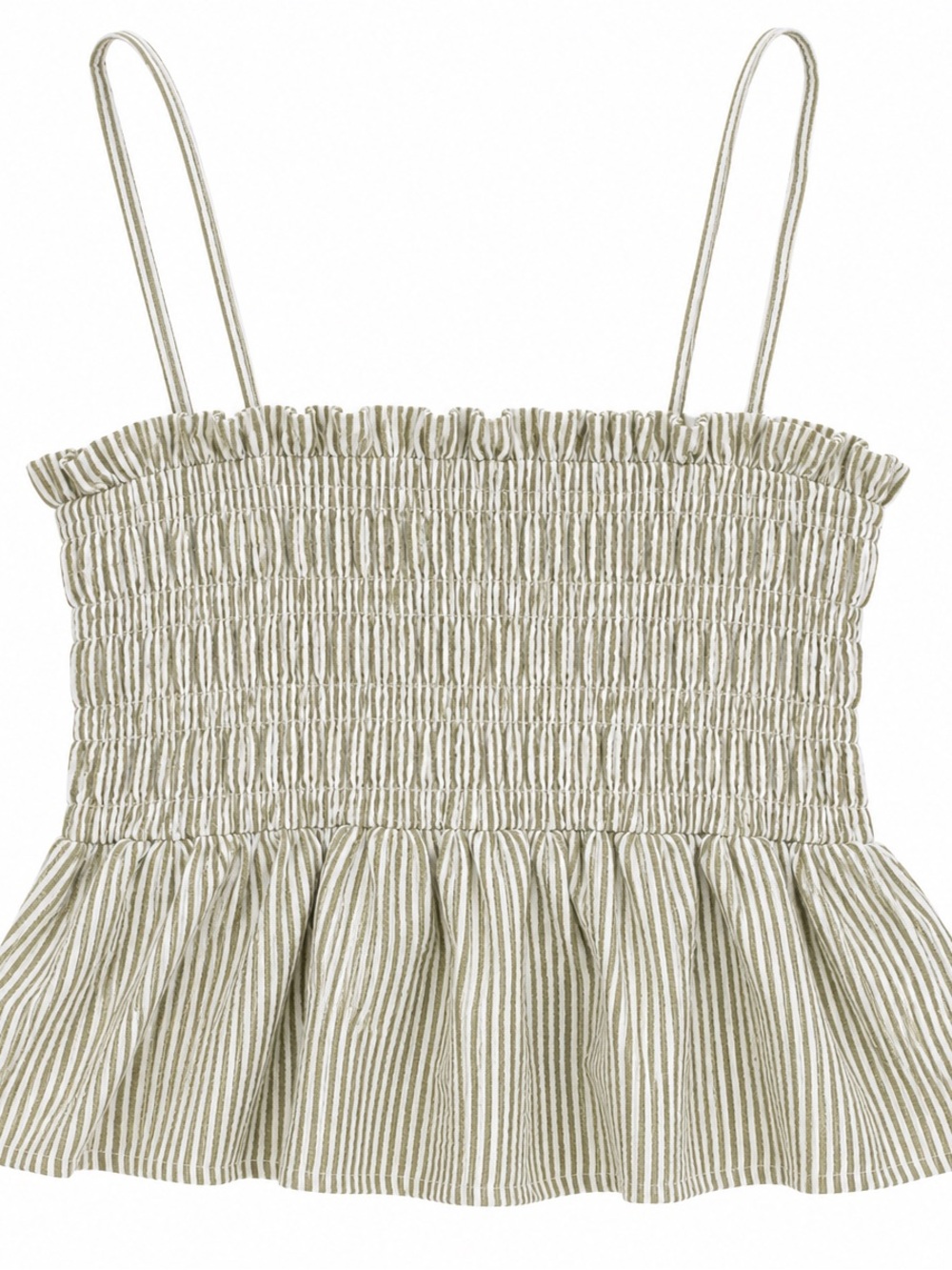 Olive Stripe Smocked Peplum Cami Coastal Cottagecore - Picture 2 of 3